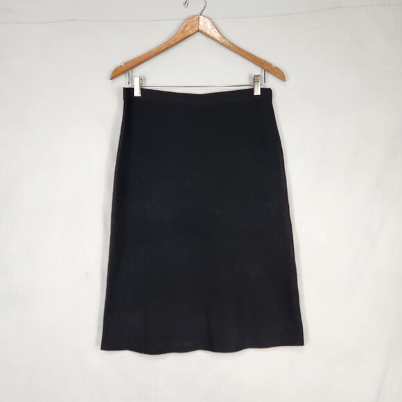 Milano Knit Faux Wrap Skirt Women's M Black Stretch Business Old Money Formal - Picture 2 of 7